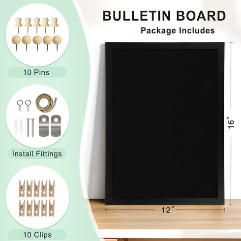 Black Cork Board with Linen Double-Sided 16''X 12'', Black Cork Boards for Walls, Wood Frame Bulletin Board Hanging Pin Board, Cork Board for Office Home School 1-Pack by DOLLAR BOSS