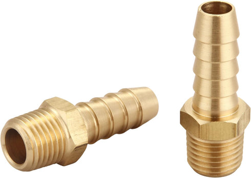 3/8 Inch Hose Barb to 1/4 Inch NPT Male Thread - Brass Air Hose Barb Fittings, 10 Piece