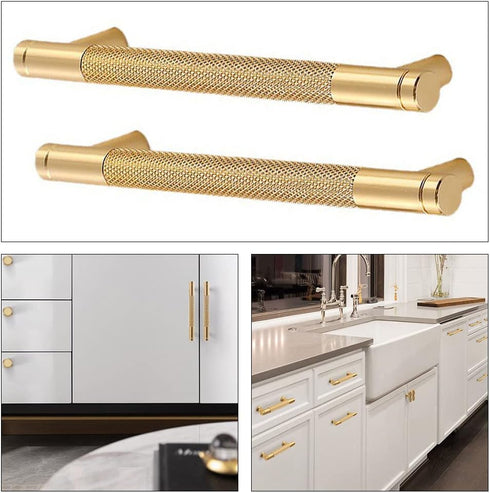 2 Pcs Cabinet Handles: Gold Drawer Pulls for Kitchen Cupboards and Chest of Drawers