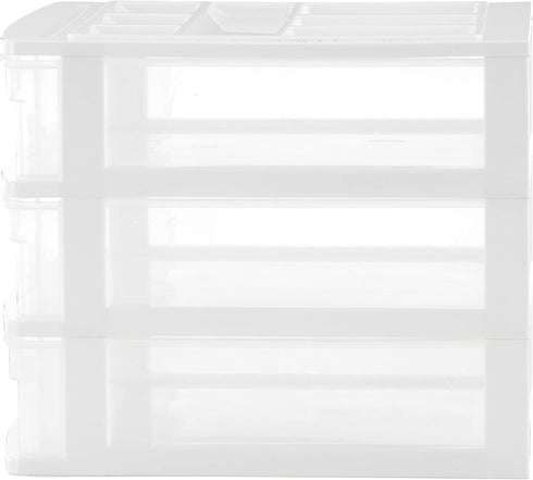 Gracious Living 3 Drawer Desktop Organizer, Craft Storage with Organization Lid for Office Supplies, White/Clear