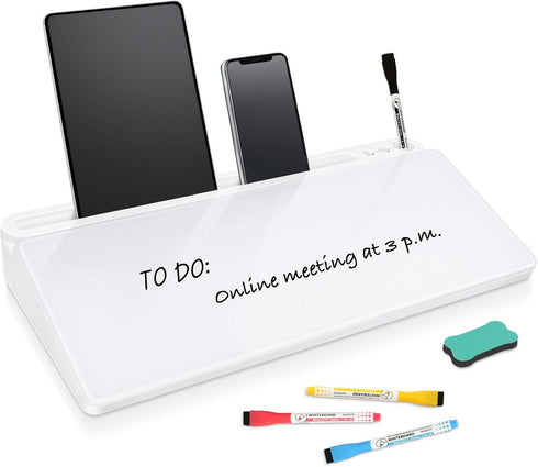 Glass Desk Whiteboard Small Dry Erase Board with Storage Drawer, Computer Keyboard Stand, Office Accessories, School