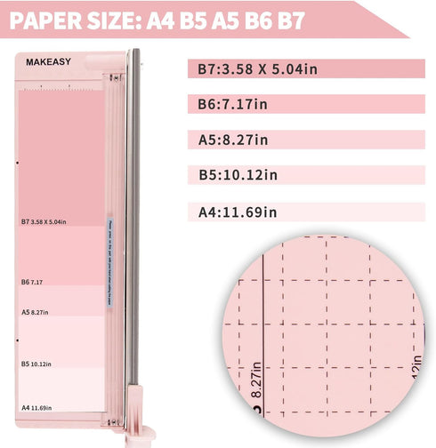 MAKEASY 12 Inch Paper Cutter, Heavy Duty Guillotine with 8 Sheet Capacity, Paper Trimmer for Crafting, Office, Pink