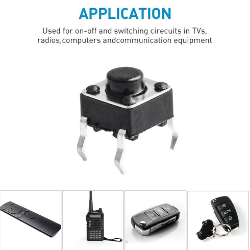 QTEATAK 120 Pcs Momentary Tactile Push Button Switch, 6 x 6mm x 5mm for PCB 4 Pin DIP, Black