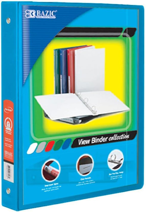 BAZIC ½” 3-Ring View Binder, Cyan with 2-Pockets