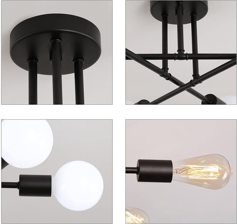 Fixtures,6-Lights MEIXISUE Black Modern Sputnik Chandelier Ceiling Light Industrial Metal Semi Flush Mount Ceiling