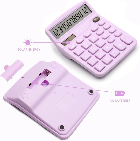 Basic Office Calculator, 2PC Purple Desktop Calculator 12 Digit with Large LCD Display, Sensitive Button, Purple