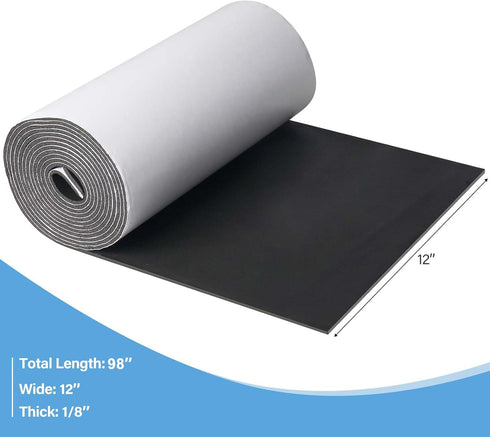 Foam Insulation Neoprene Sheets with Adhesive,Multi-Function Soundproof Large Marine Closed Cell Neoprene Rubber Roll (W:12 Inch T:1/8 Inch L:98 Inch,Black)
