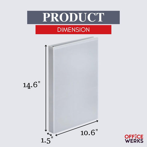Office Werks Heavy Duty 4-Pack Legal Size View Binder - 14" x 8.5", White, 1.5 Inch D-Ring, Back Mount