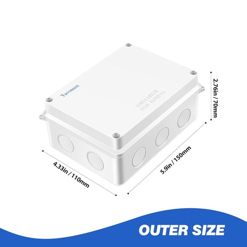 Waterproof Electrical Junction Box (5.9"x4.3"x2.8") with 10 Reserved Holes for Electronics - Sturdy ABS Plastic IP65 Dustproof Project Enclosure - White, (150x110x70mm)