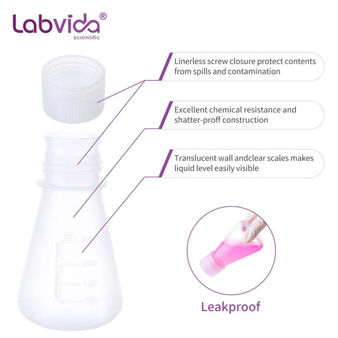 Plastic Erlenmeyer Flask Set with Screw Cap, 25ml Molded Graduations, 12 pcs