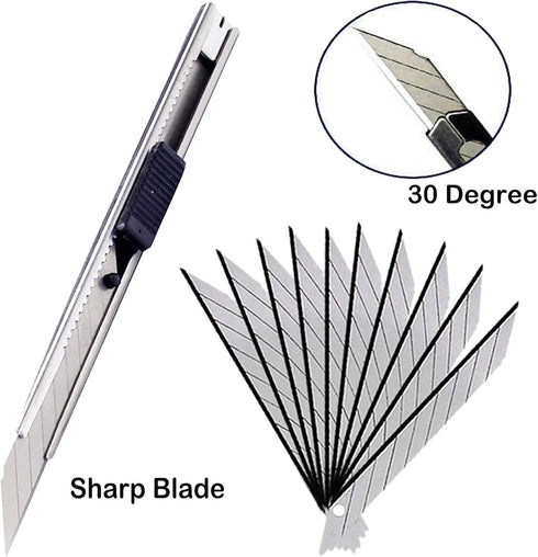 9mm Snap Off Utility Knife 3 Pack, High Hardness Retractable Box Cutters with 30 Pcs Blades
