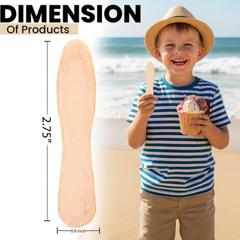 Concession Essentials 2.75" Pack 200ct Natural Wooden Ice Cream Spoons Eco-Friendly Mini Tasting and Craft Spoons