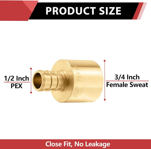 (Pack of 10) EFIELD Pex 1/2" x 3/4" Female Sweat Copper Adapter over Copper Tube Brass Fittings, ASTM F1807
