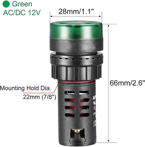 uxcell 3Pcs Green Indicator Light with Buzzer AC/DC 12V, 22mm Panel Mount Flashing Alarm for HVAC, DIY Projects