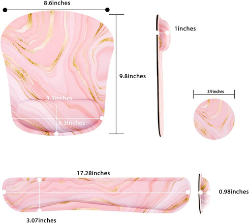 Memory Foam Ergonomic Keyboard Wrist Rest Pad and Mouse Support Set for Office Gaming, Pink Fluid