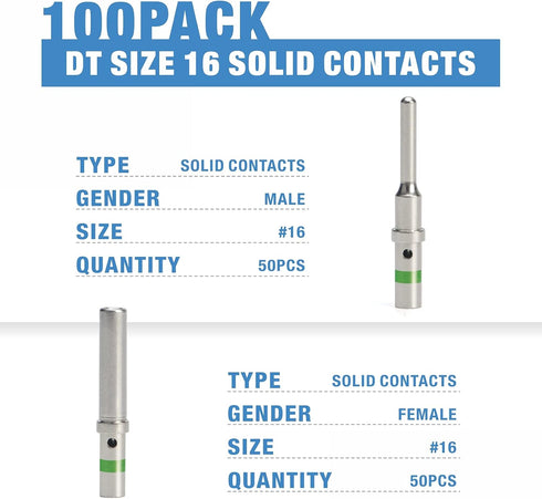 IWISS Deutsch Size 16 Solid Contacts DT Series Connector, 50 Pairs Automotive Terminals, 14AWG Wire