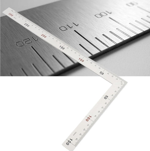 90 Degree Right Angle Finder, Stainless Steel Ruler, Easy Read Measurement Layout Template Tool (300mm x 150mm)