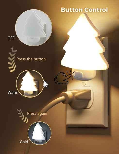 4-Pack Dimmable LED Night Lights Plug into Wall, Christmas Tree Night Light for Kids, White Warm Nightlight