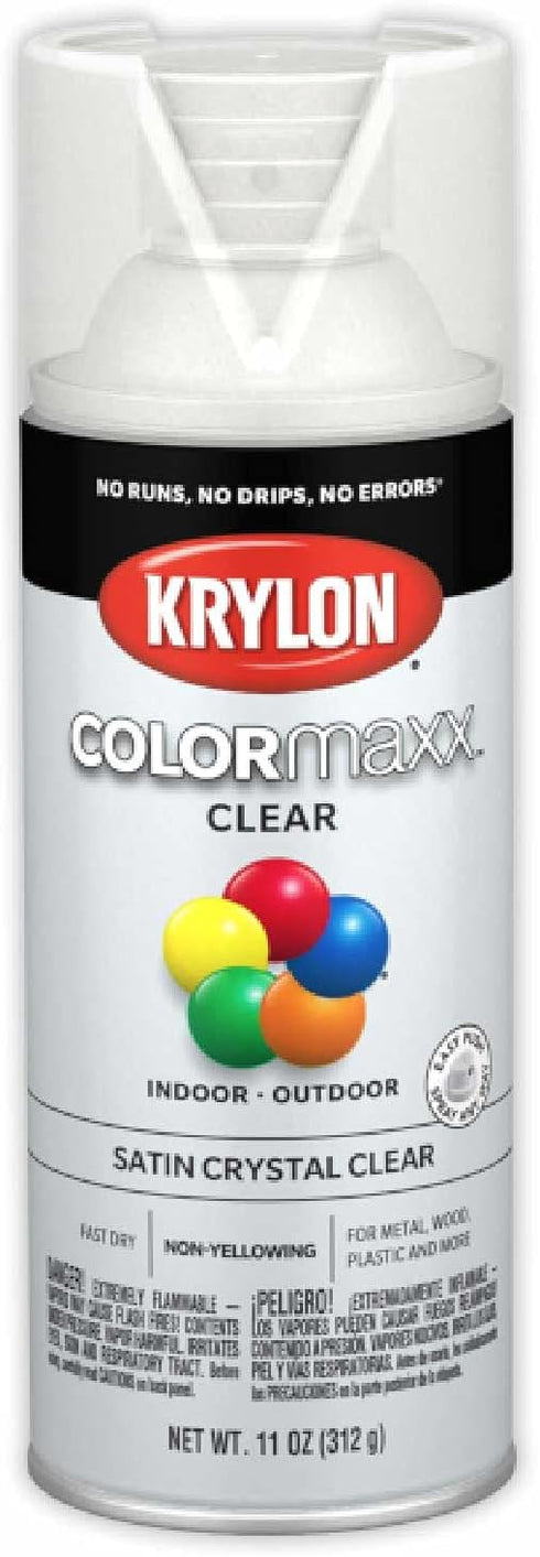 Krylon K05562007 COLORmaxx Acrylic Clear Finish for Indoor/Outdoor Use, Satin Crystal Clear , 11 Ounce (Pack of 1) by Krylon