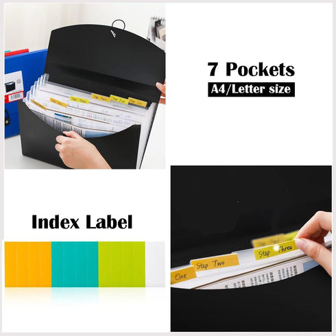 TRANBO Accordion File Organizer with 7 Pockets, Pack of 4, Letter Size/A4 Expanding Folder with Index Tabs