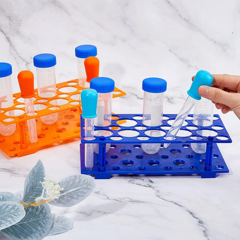 SUPERFINDINGS 4 Sets Plastic Test Tube Rack, Detachable Test Tube Display Stands, Blue and Orange