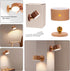 HBGFHG 360 Dimmable 1pcs) Wooden Led Wall Sconce, Rotatable Wall Lights Rechargeable Wall Lights Battery Operated