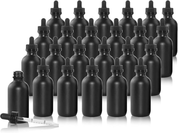 24 Pack Frosted Black Dropper Bottles, 1oz/30ml Glass Tincture Bottles with Measured Eye Dropper for Essential Oils