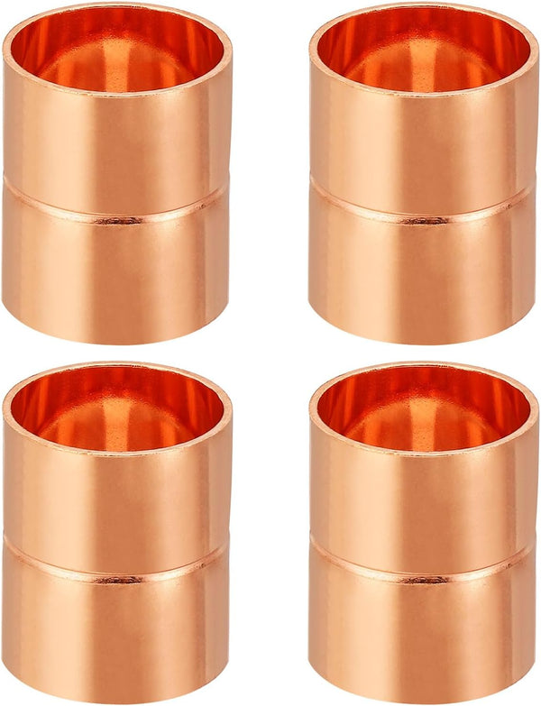 PATIKIL 1 Inch ID Copper Coupling Fittings, 4 Pcs Rolled Tube Stop Pipe Fitting for HVAC Plumbing