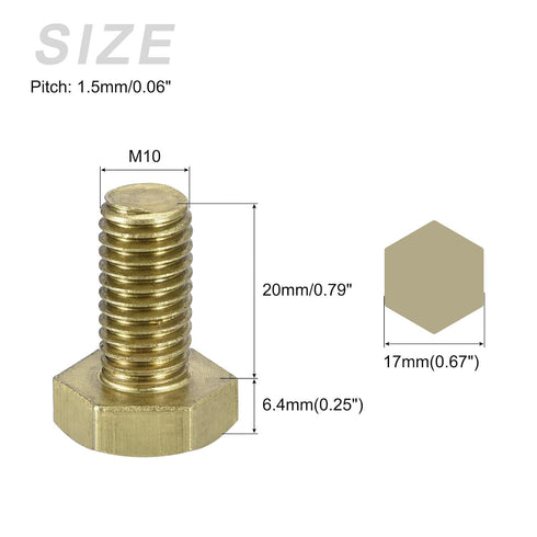 Hex Head Screw Bolt 5Pcs (M10-1.5x20mm), Brass Fully Threaded Solid Hex Bolts for Machinery Repair