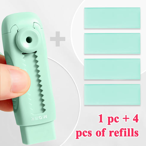 M&G 4+1 Pack Rubber Erasers, Soft Cute Sliding Retractable Eraser with Plastic Sleeve, 4 Refill Erasers for Students