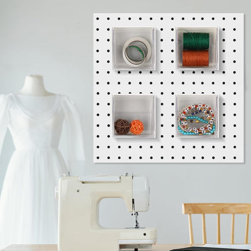 Soaoo 4 Pcs Pegboard Bins, Square Plastic Bins with Lids, Wall Mount White Magnetic Containers for Organizing