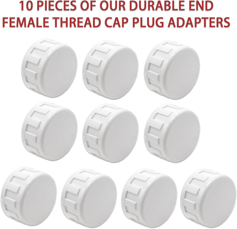 10-Pack 1" White PVC Pipe Fittings End Female Thread Cap Plug Adapters for Plumbing Applications, Easy Install