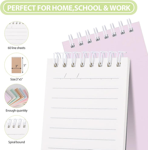Ddaowanx Small Notebooks, 3x5 Pocket Spiral Notepads with Lined Pages, 8 Cute Colors for Work or School