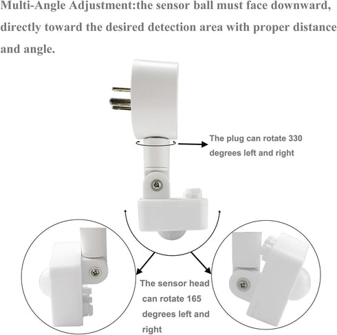 Taigeguang (2 Pack) Motion Sensor Switch Indoor Plug in Motion Sensor Light Sockets Adjustable Motion Activated