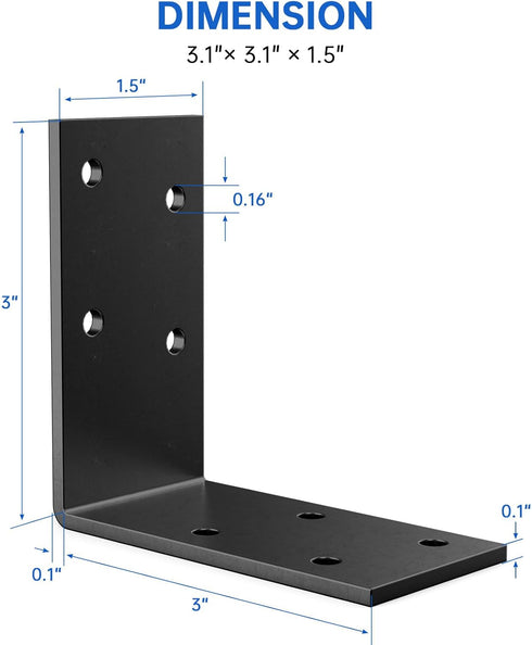KOMOHOM 1.5x3x3 Inch 8PCS 90 Galvanized L Bracket, Degree Angle Bracket for Shelf, Iron Corner Brackets for Wood