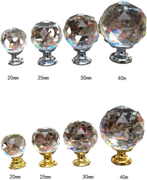 SANCHAKOU 2 20Mm Door Knobs for Wardrobes Pcs Single Hole Gold Silver Base Crystal Ball Wardrobe Drawer Cabinet Bedside