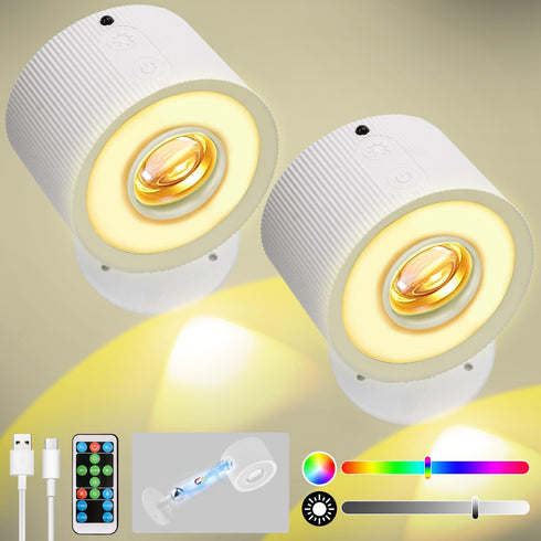 Plomixius LED Wall Mounted Lights 2 Psc with Remote, 3000mAh Rechargeable Wall Sconces