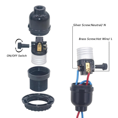 E26 Bulb 4pcs) Lamp Socket: Threaded Lamp Socket Replacement with ON/Off Switch Medium Base Lamp Parts with lamp Shade