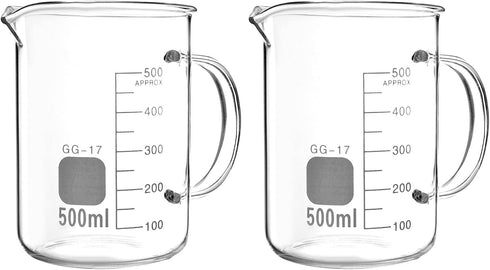 QWORK Beaker with Handle, 500ml Measuring Cup, Borosilicate Glass, 2 Pack