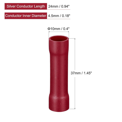 MECCANIXITY Butt Crimp PVC Terminals Red 8 AWG Fully Insulated for Electrical Wire Crimping, Pack of 3