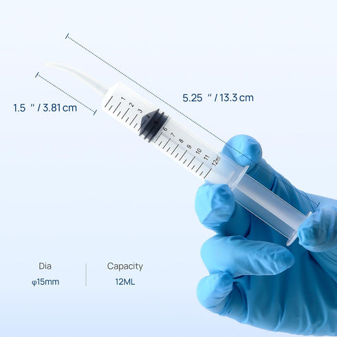 JMU 10 Pcs Dental Irrigation Syringe with Curved Tip, 12cc Wisdom Teeth Syringe with Measurement, Curved Syringe Dental, Tonsil Stone Syringe for Dental Care Lab