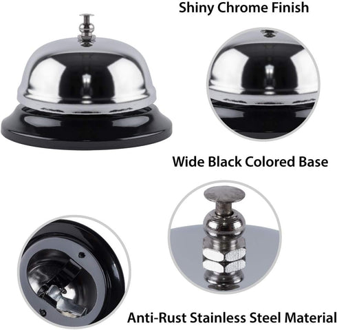 Super Z Outlet Call Bell 2-Pack - Classic Stainless Steel Service Bell for Desk, Counter, Reception, 3.35",