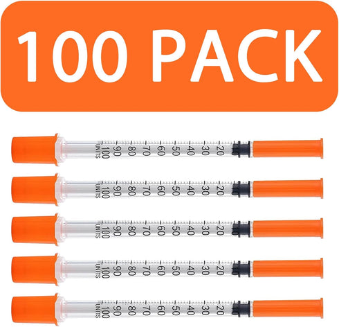 Geeddah 100PACK 1ML 30G 5/16" 8mm (1CC 30G 5/16"-100PACK) Syringe with Needle, Individually Wrapped Lab Supplies