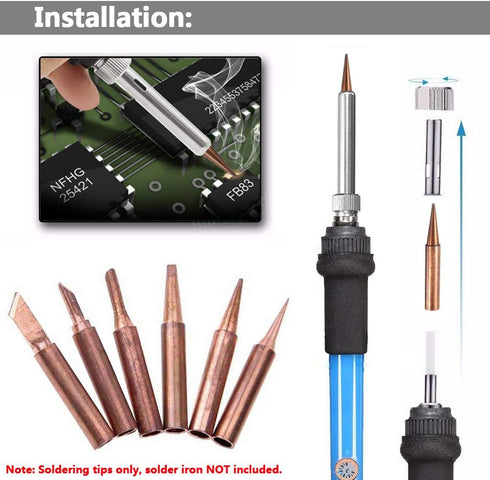 Yakamoz 12Pcs Soldering Tips Kit 900M Lead-Free Copper Solder Iron Tip Replacement Accessories for Solder Station