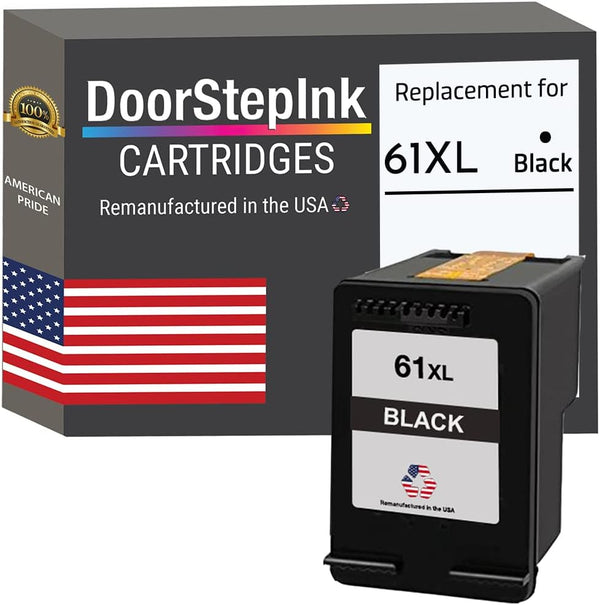 DoorStepInk Remanufactured Ink Cartridge Replacements for HP 61XL (1 Black), High Yield for DeskJet & OfficeJet