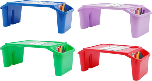 SanBouSi 4 Pcs Kids Floor Desk Stackable Lap Desk with Side Pockets Plastic Breakfast Laptop Trays for Writing Eating