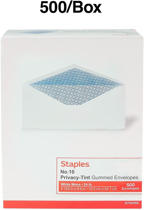 Staples Gummed Security Tint #10 Envelope | 4-1/8-Inch X 9-1/2-Inch | White | 500/Bx