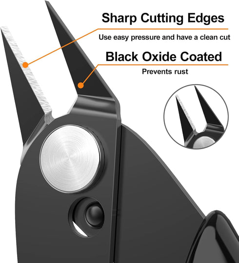 BOENFU Black Precision Wire Cutter, Jewelry Zip Tie Cutters, Flush Cutters, Nippers, Small Side Cutting Pliers, 1-Pack