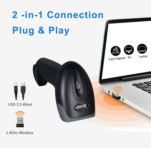 Rabitpos 1D 2D 2000mAh QR Barcode Scanner Wireless, Handheld Cordless Bar Codes Reader with Battery for Mobile Payment
