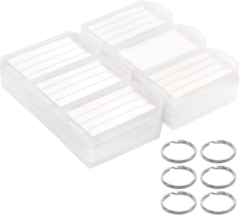Coideal White Plastic Key Tags, 60 Pack Tough Key Chain Tag with Clear Label Window and Strong Split Ring